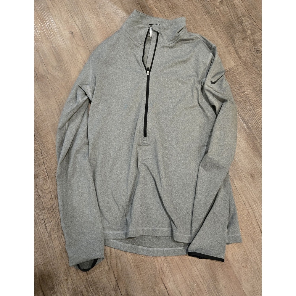 Nike Pro Womens Top Half Zip Running FITTED Thumbholes‎ Gray size Large